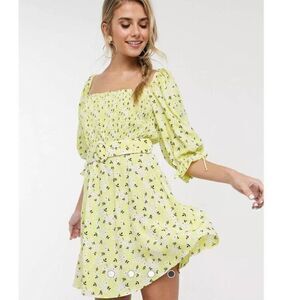 For the love &  lemon  Chrysanthemum yellow mini dress
